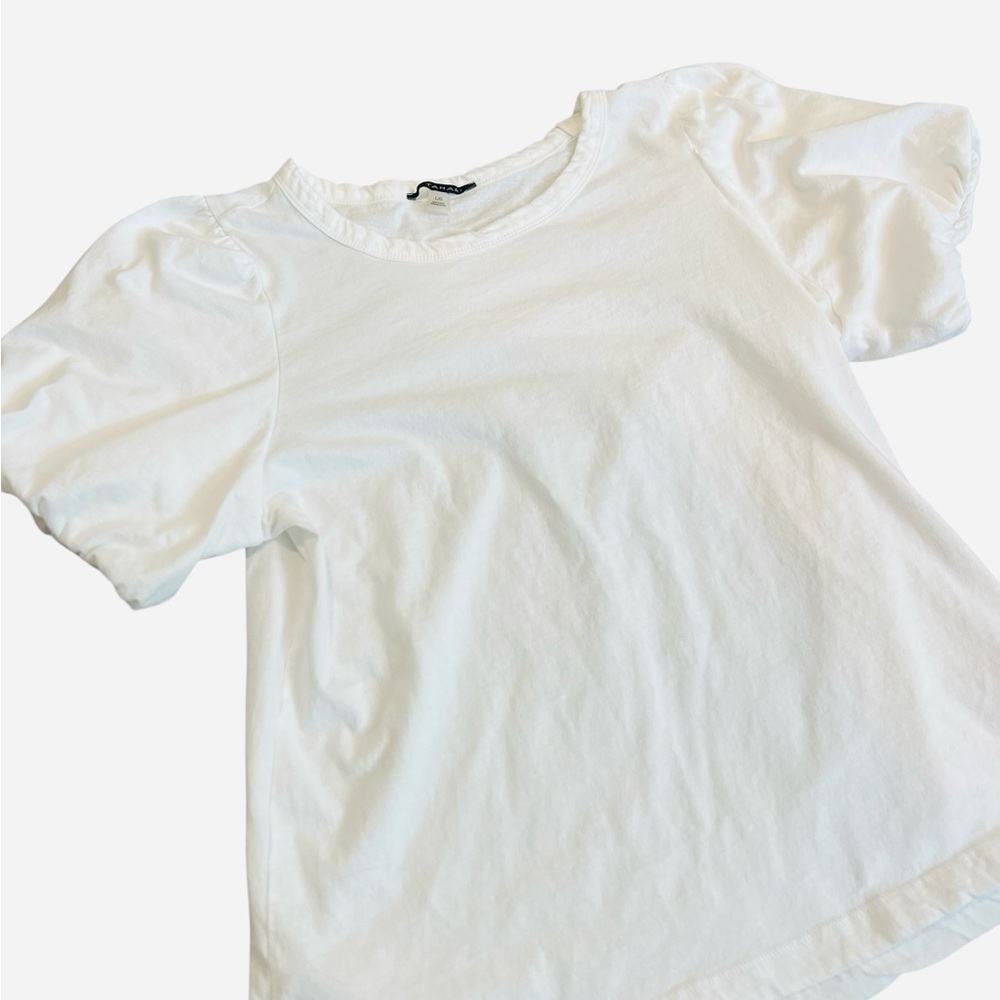 Tahari White Short Sleeve Puff-Sleeve Tee - Picture 3 of 3